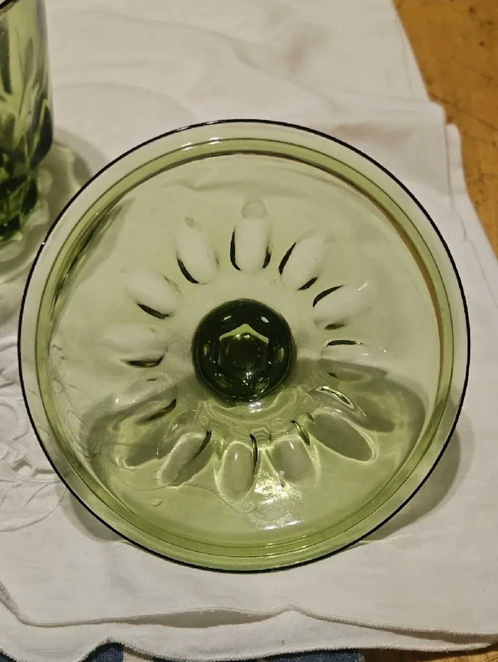 Vintage Hazel Atlas 'Reflection' Avocado Green Lidded Glass Candy Dish